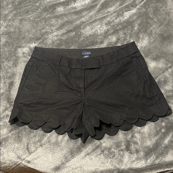 J. CREW Black Scalloped Linen cotton Blend Shorts Sz 8 - Picture 1 of 4